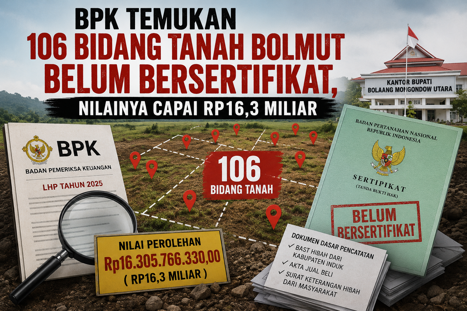 BPK Temukan 106 Bidang Tanah Bolmut Belum Bersertifikat, Nilainya Capai Rp16,3 Miliar
